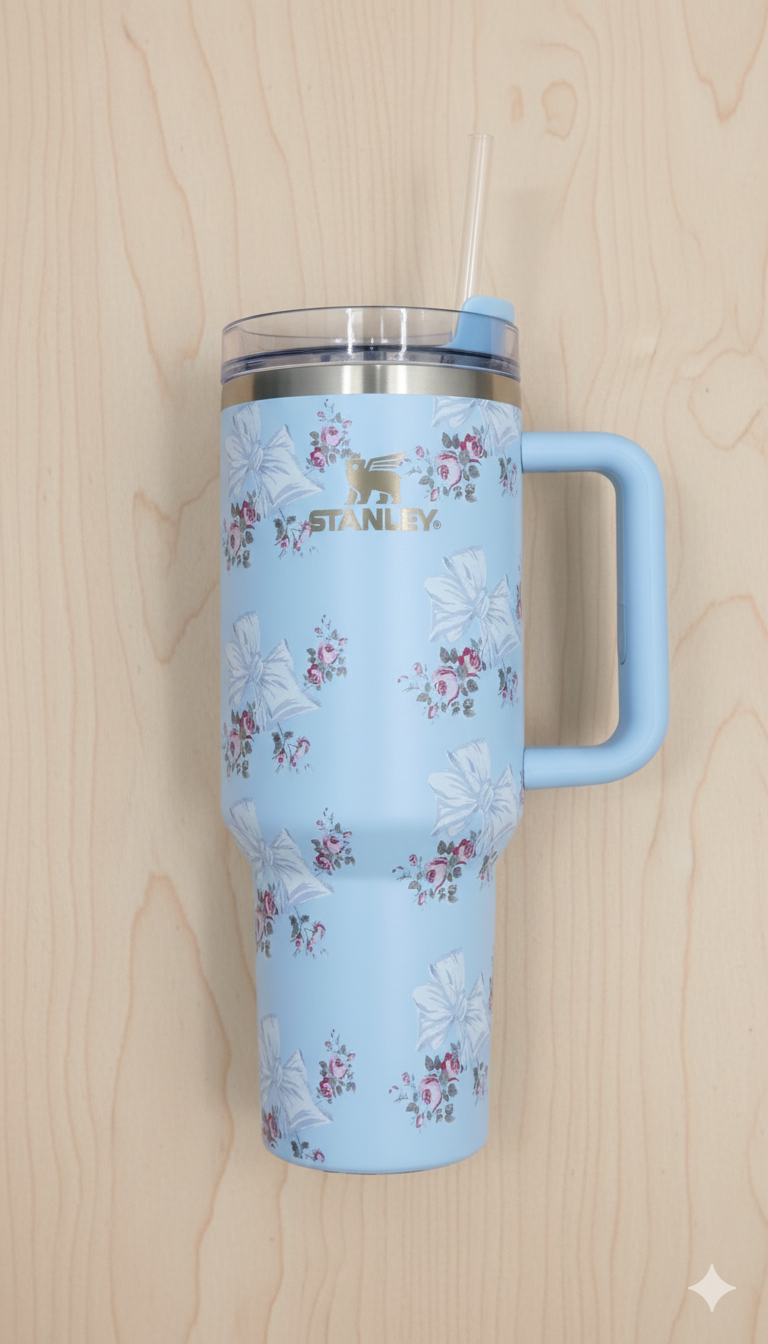 Stanley-Style 40oz Insulated Tumbler – Premium Stainless Steel - Blue Floral