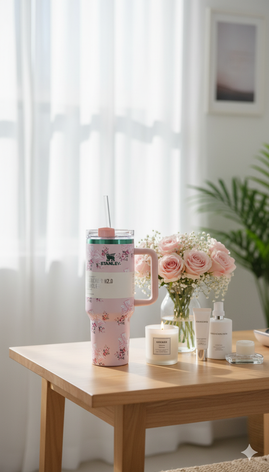 Stanley-Style 40oz Insulated Tumbler – Premium Stainless Steel - Pink Floral