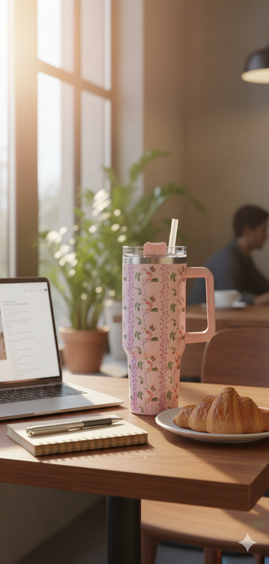 Stanley-Style 40oz Insulated Tumbler – Premium Stainless Steel - Pinkish Floral