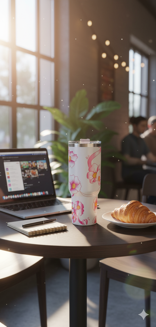 Stanley-Style 40oz Insulated Tumbler – Premium Stainless Steel - Barbie Pink Floral