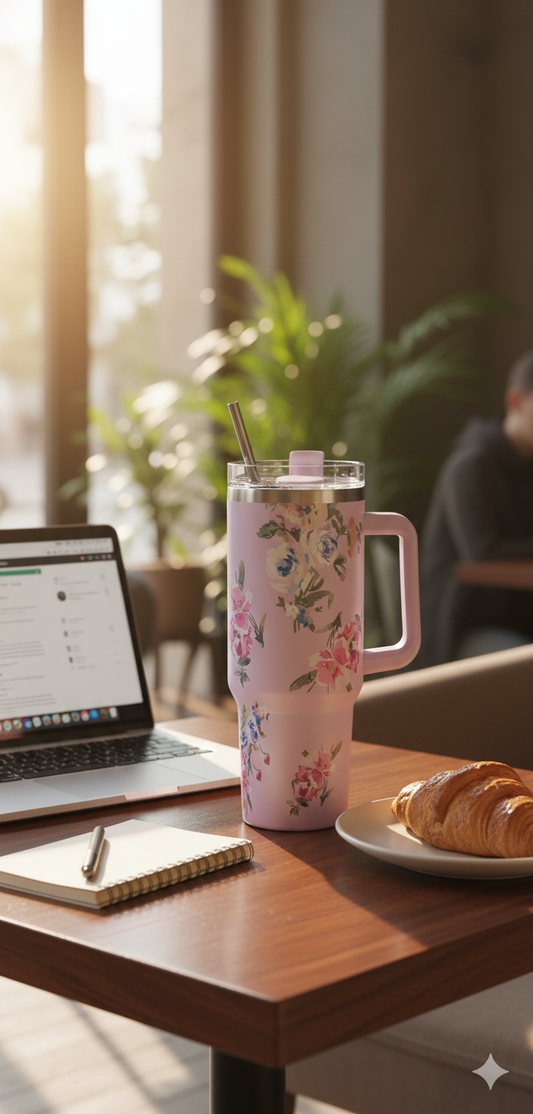 Stanley-Style 40oz Insulated Tumbler – Premium Stainless Steel - Pink Floral