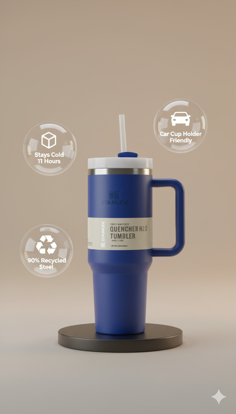 Stanley-Style 40oz Insulated Tumbler – Premium Stainless Steel - Navy Blue