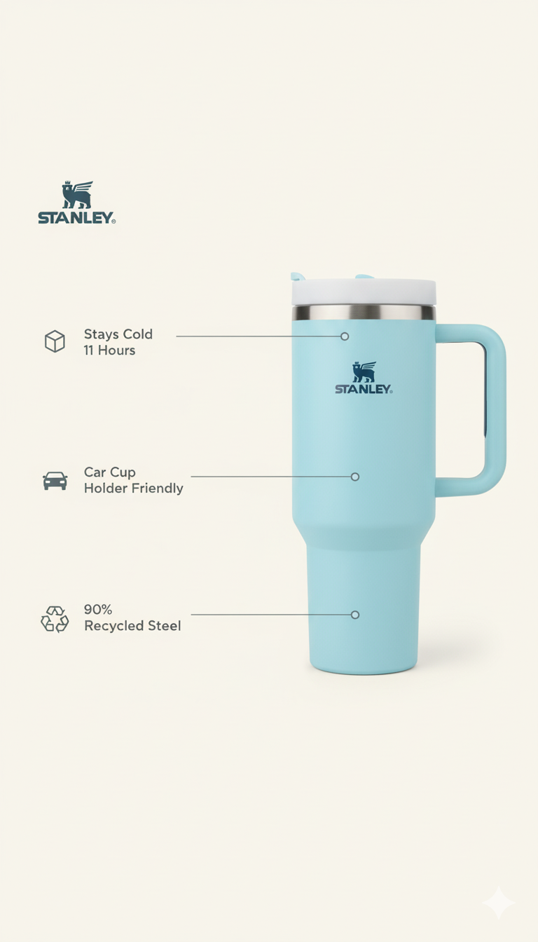 Stanley-Style 40oz Insulated Tumbler – Premium Stainless Steel - Blue