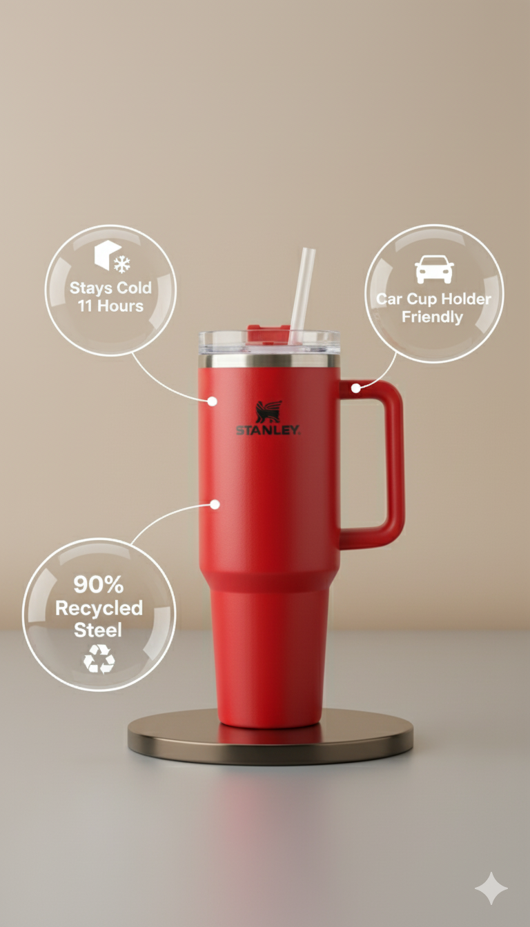 Stanley-Style 40oz Insulated Tumbler – Premium Stainless Steel - Red