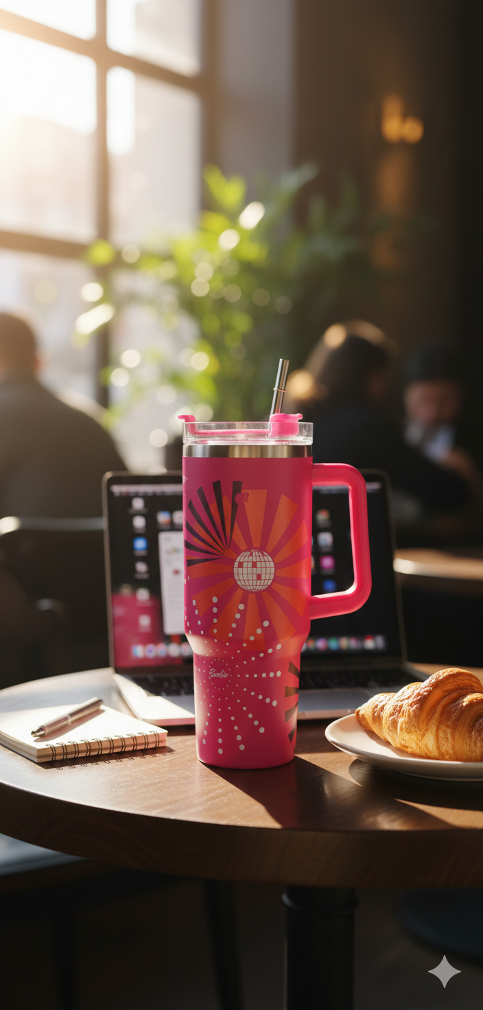 Stanley-Style 40oz Insulated Tumbler – Premium Stainless Steel - Barbie Sprinkle Floral