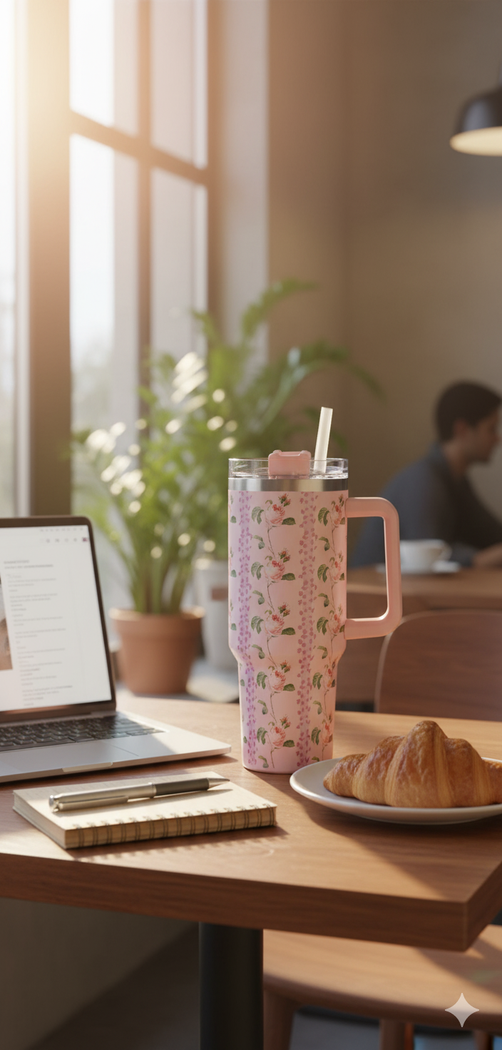 Stanley-Style 40oz Insulated Tumbler – Premium Stainless Steel - Pinkish Floral