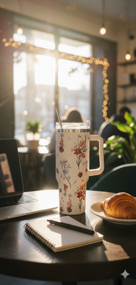 Stanley-Style 40oz Insulated Tumbler – Premium Stainless Steel - Red Floral