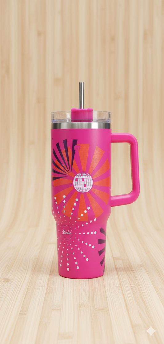 Stanley-Style 40oz Insulated Tumbler – Premium Stainless Steel - Barbie Sprinkle Floral