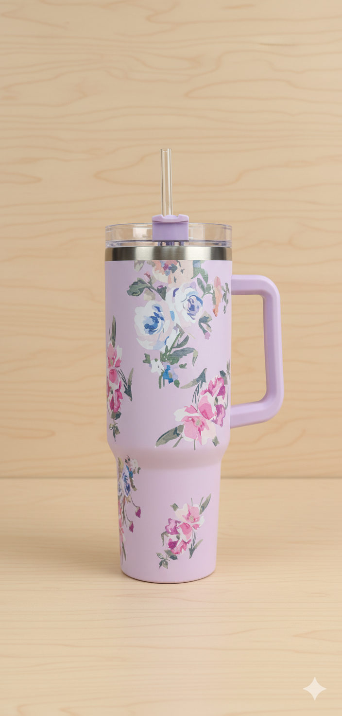 Stanley-Style 40oz Insulated Tumbler – Premium Stainless Steel - Pink Floral