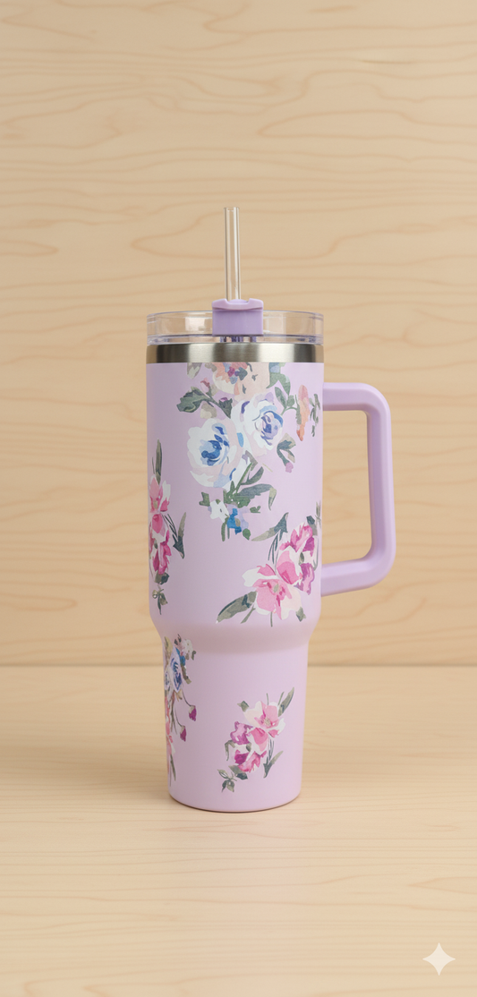Stanley-Style 40oz Insulated Tumbler – Premium Stainless Steel - Pink Floral