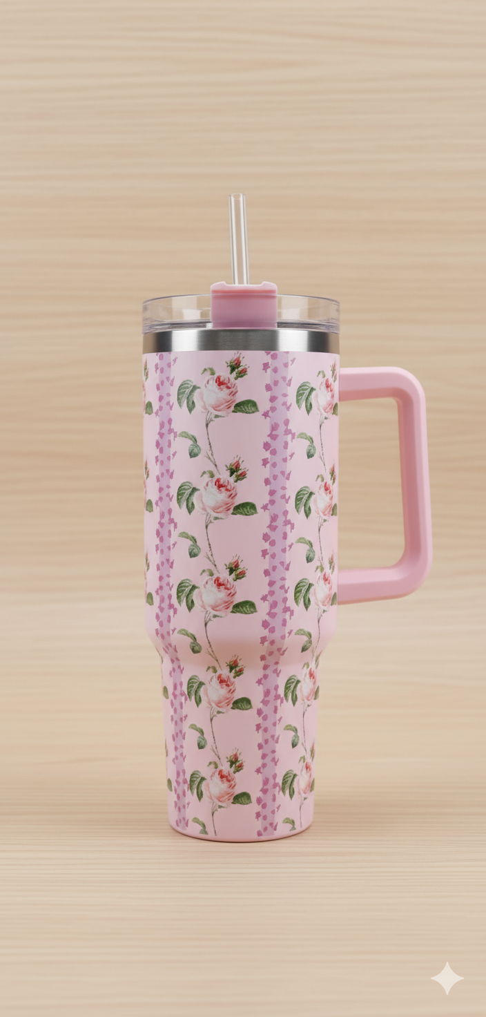 Stanley-Style 40oz Insulated Tumbler – Premium Stainless Steel - Pinkish Floral